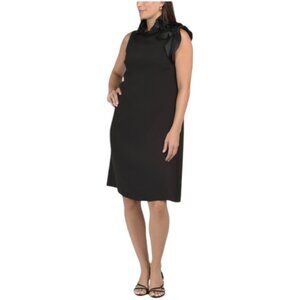 TERI JON Sleeveless Crepe Midi Dress With Lace And Trim